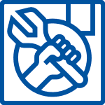 Icon of a hand holding a spanner within a circle