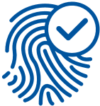 Icon of a fingerprint with a tickmark enclosed in a circle