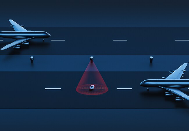 3D model of two parallel runways with an airplane on each one