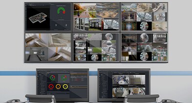 A desk equipped with video security systems
