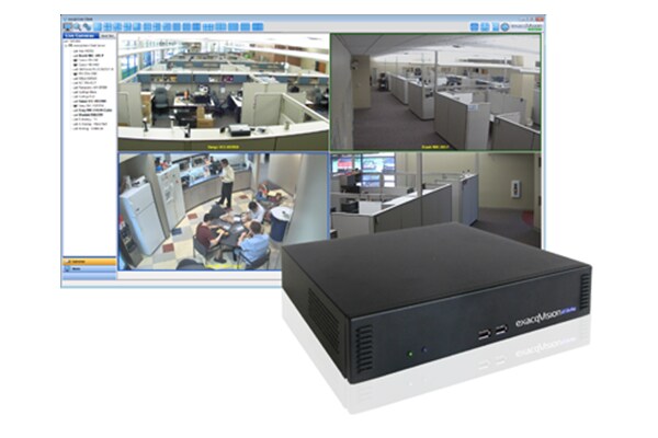 An exacqVision device with a screenshot of a security application