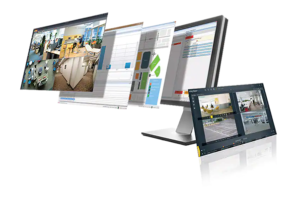 A desktop monitor with multiple screenshots from a security application